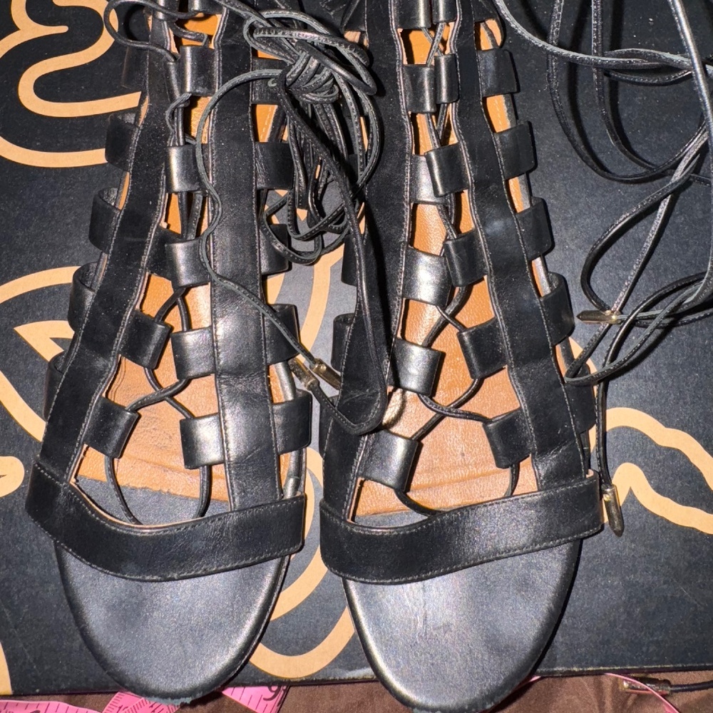 Aquazzura Firenze Amazon Gladiator black Leather Lace-Up Flats size EU 36 - Picture 6 of 8